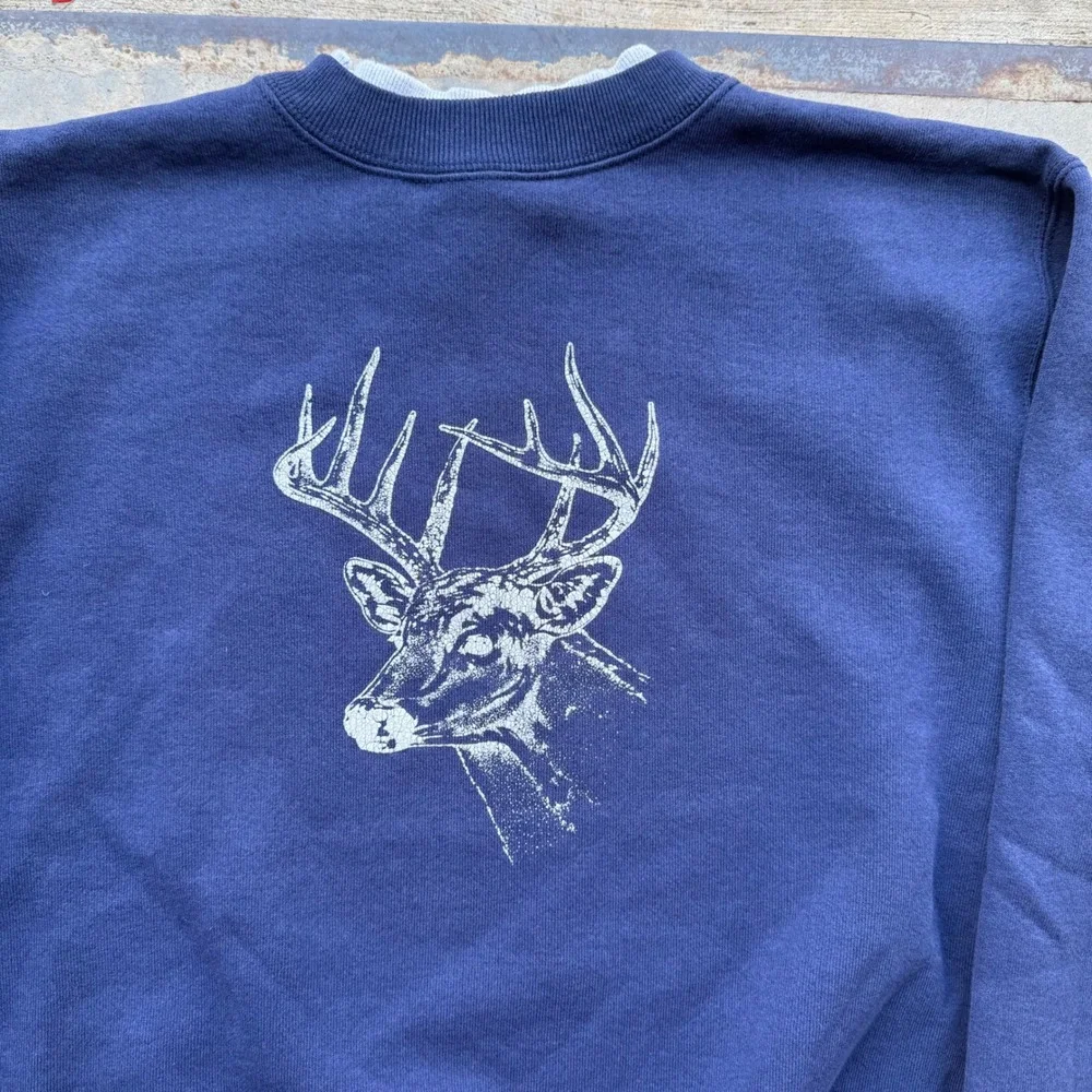 Vintage Hanes Heavyweight Deer Graphic Sweatshirt Navy Blue XL Made in USA Buck